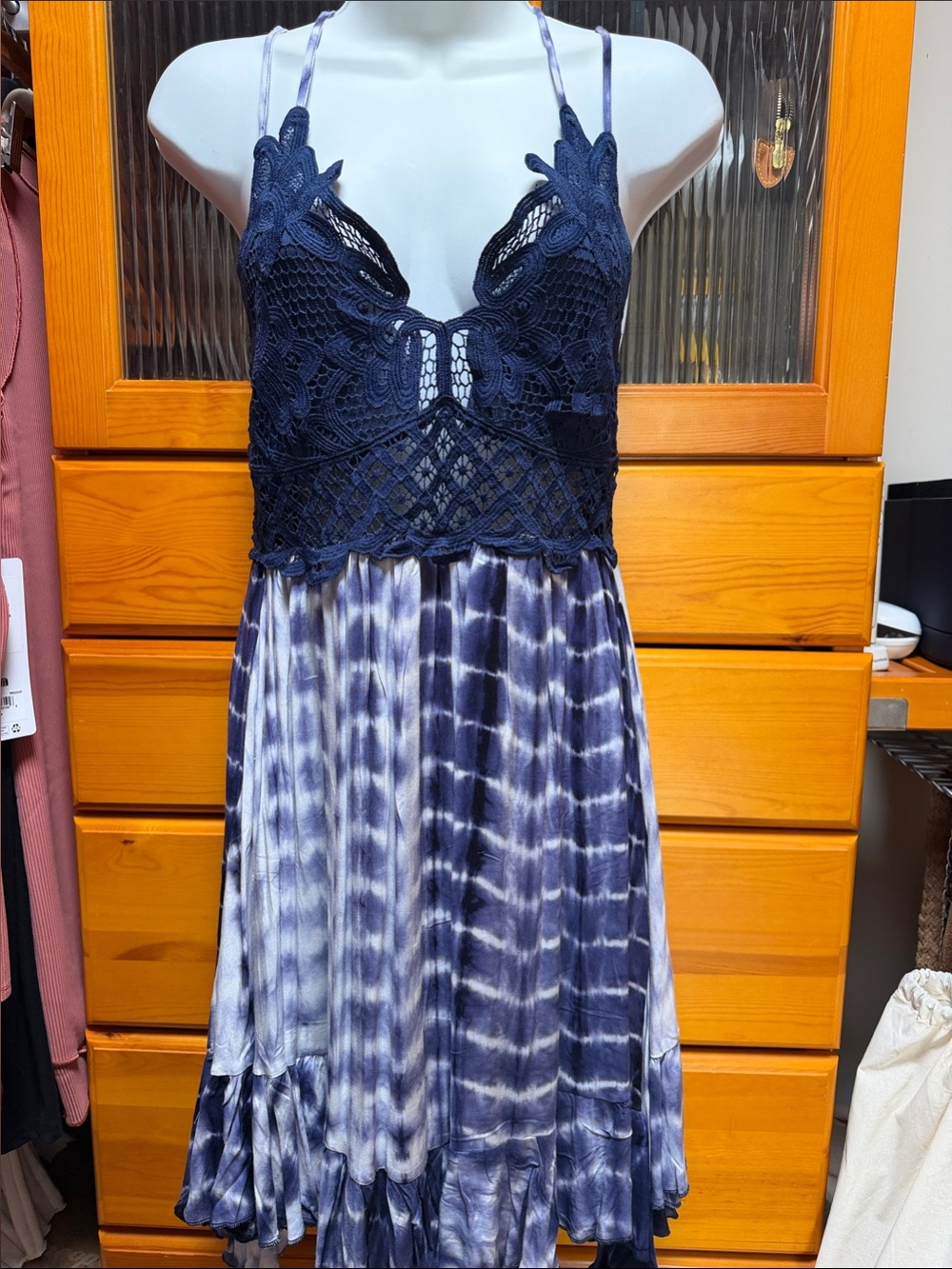 Navy Crochet Bodice Tie-Dye Sundress